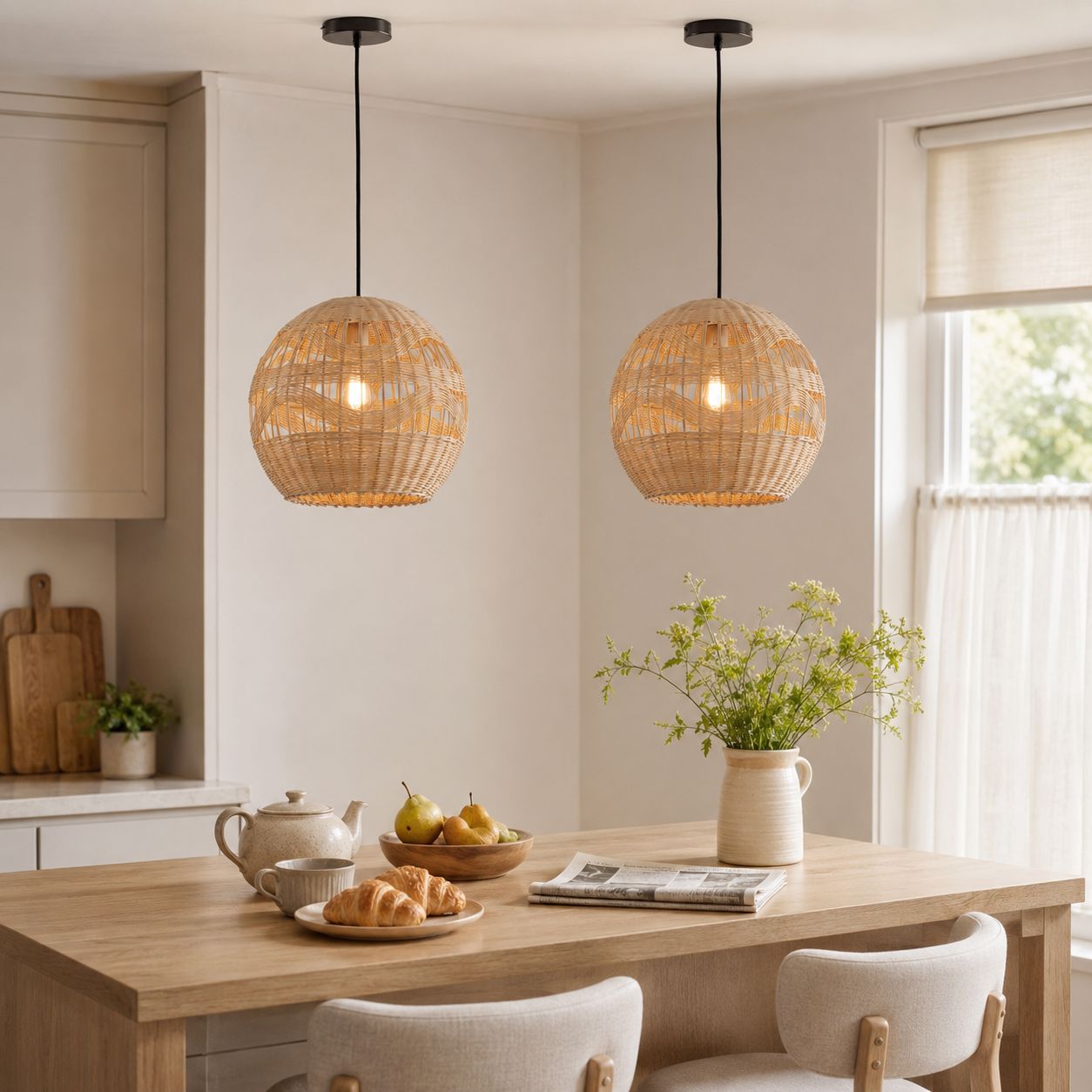 Lightsin Handwoven Rattan Pendant Light – Boho-Chic Ceiling Pendant Light for Dining Rooms, Living Spaces, and Wicker Interior Lighting Lightsin UK 