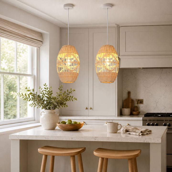 Lightsin Boho-Chic Handwoven Elongated Oval Rattan Pendant Light Lightsin UK 