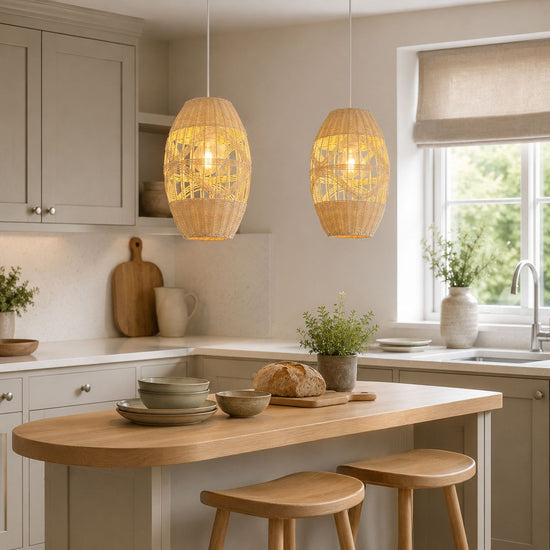 Lightsin Boho-Chic Handwoven Elongated Oval Rattan Pendant Light Lightsin UK 