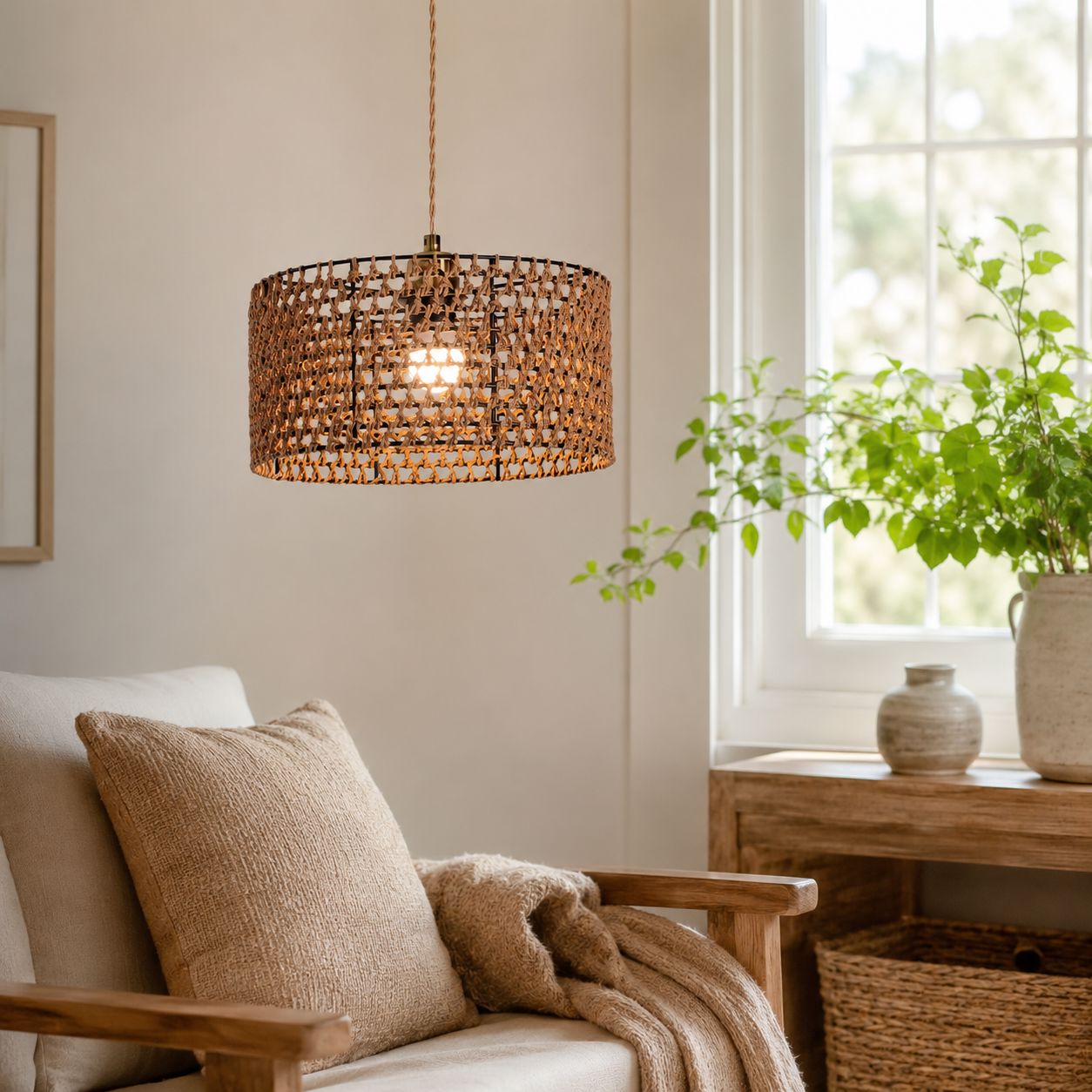 Lightsin Boho Paper Rope Iron Pendant Light for Cozy Interiors Lightsin UK 