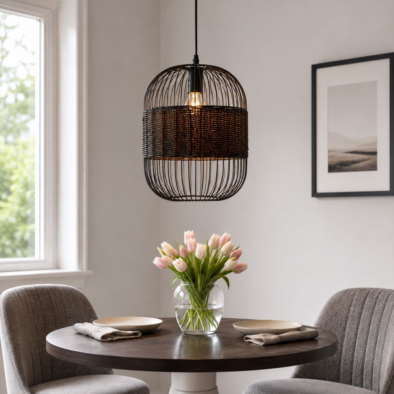 Glyph-Lightsin Black Handcrafted Pendant Light Industrial Rattan Design for Home Decor Lightsin UK 