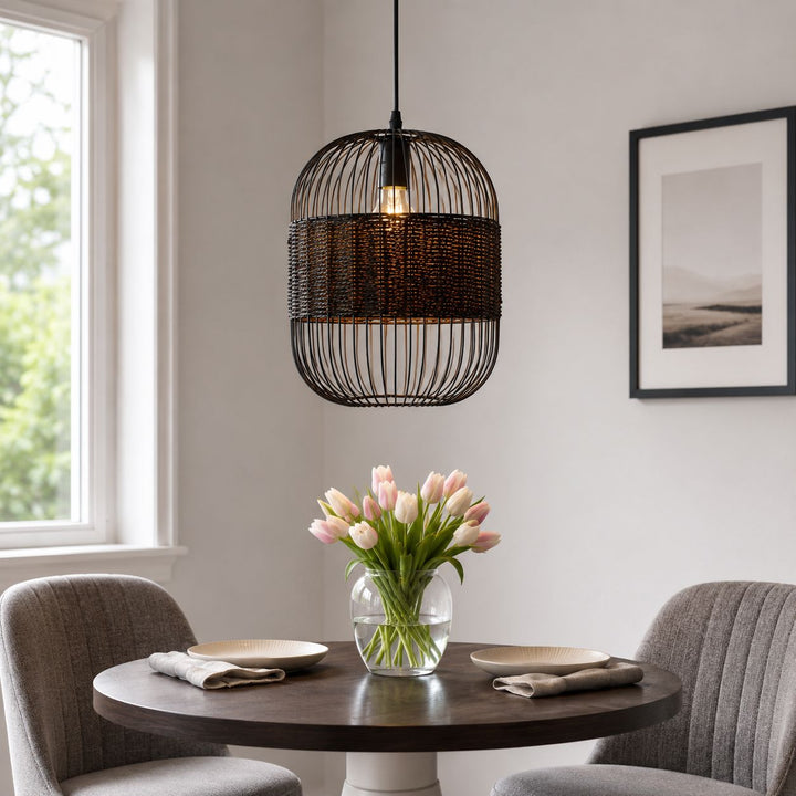 Glyph-Lightsin Black Handcrafted Pendant Light Industrial Rattan Design for Home Decor Lightsin UK 