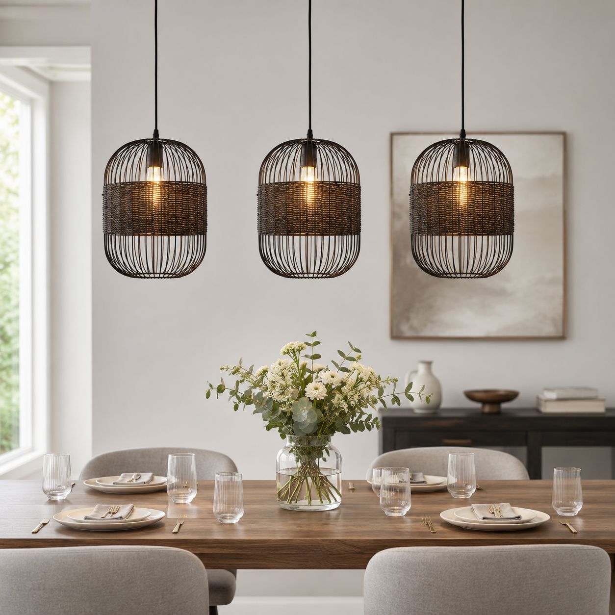 Glyph-Lightsin Black Handcrafted Pendant Light Industrial Rattan Design for Home Decor Lightsin UK 
