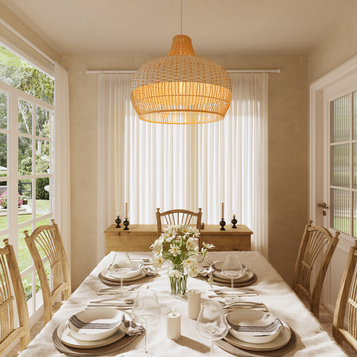 Cella-Handwoven Rattan Pendant Light for Kitchen and Boho-Style Interiors