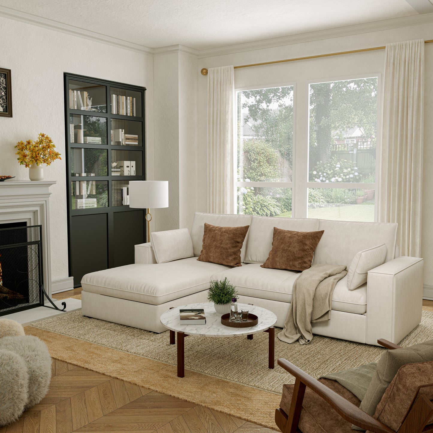 Creamy Tofu Block Pullout Sofa Bed with Storage