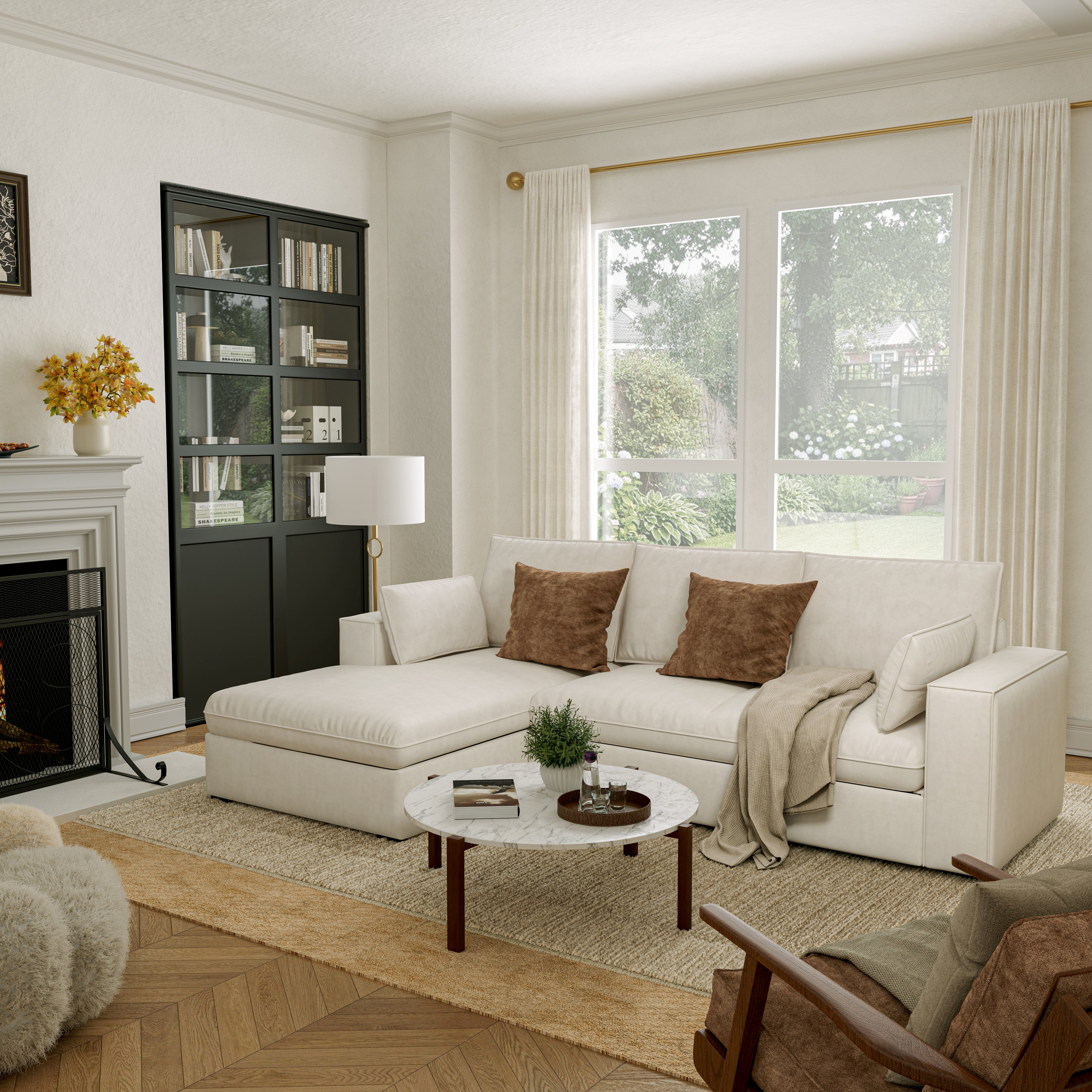 Creamy Tofu Block Pullout Sofa Bed with Storage