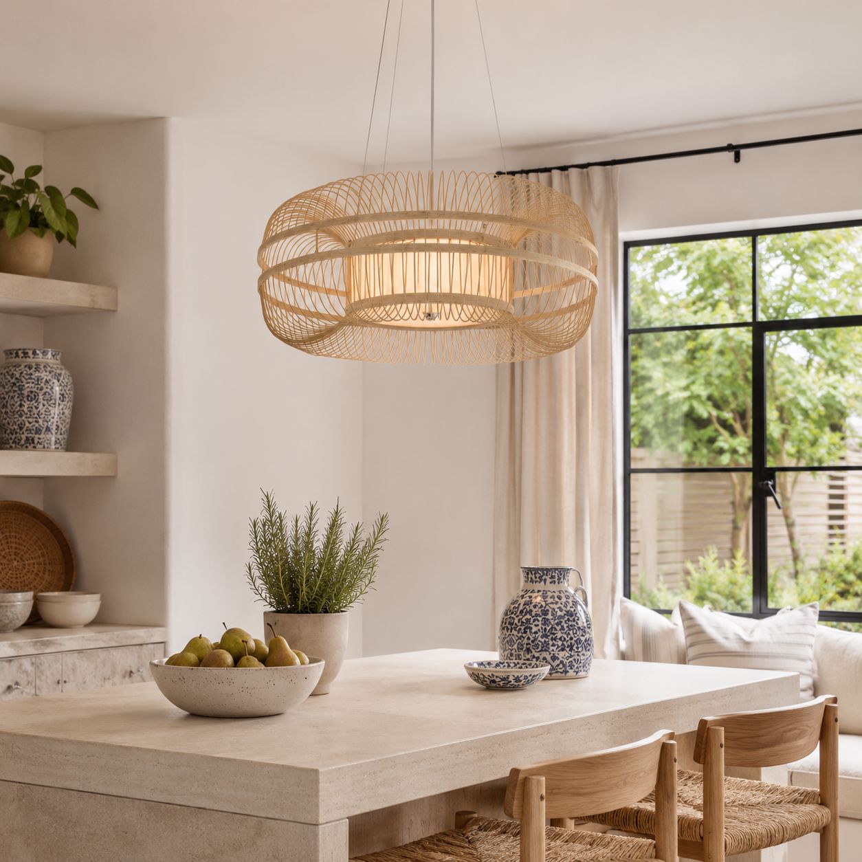 Lightsin LED Bamboo Pendant Light Drum-Shaped 45/60/70/80 Dia Lightsin UK 