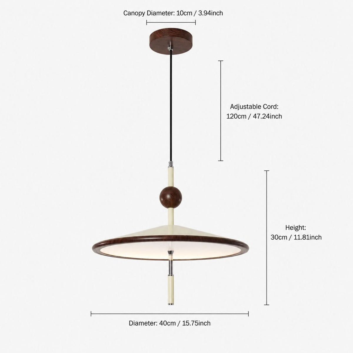 beige iron pendant light with a clear size guide