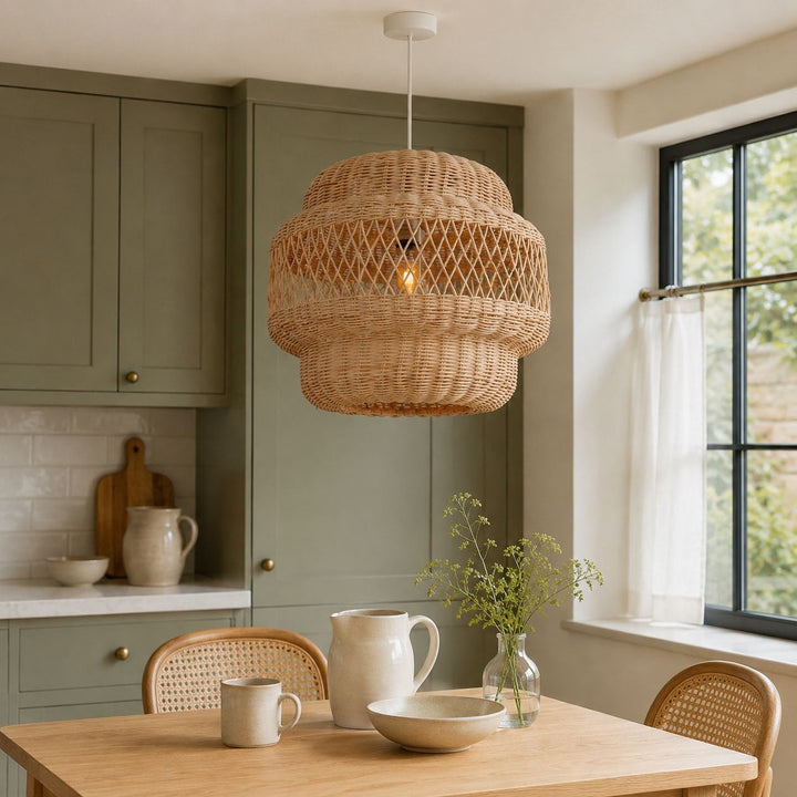 Lightsin Hollow Weave Rattan Pendant Light for Living Room, Dining Room & Bedroom Lightsin UK 