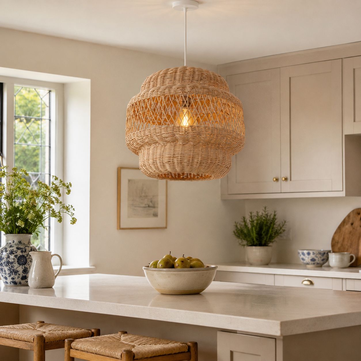 Lightsin Hollow Weave Rattan Pendant Light for Living Room, Dining Room & Bedroom Lightsin UK 