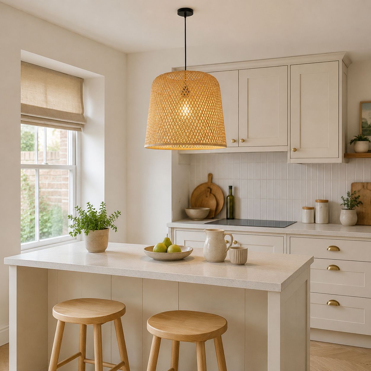 Lightsin Bamboo Pendant Light – Handwoven Cylindrical Ceiling Light with Cross-Weave Shade for Kitchen, Bedroom & Living Room Lightsin UK 