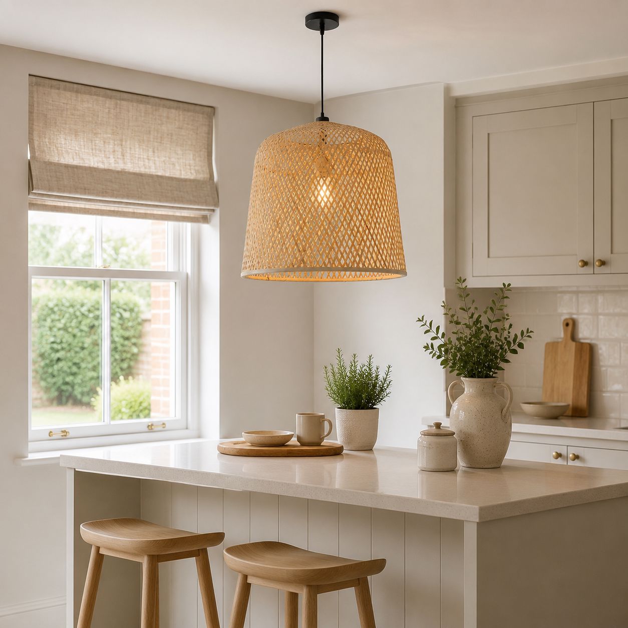 Lightsin Bamboo Pendant Light – Handwoven Cylindrical Ceiling Light with Cross-Weave Shade for Kitchen, Bedroom & Living Room Lightsin UK 