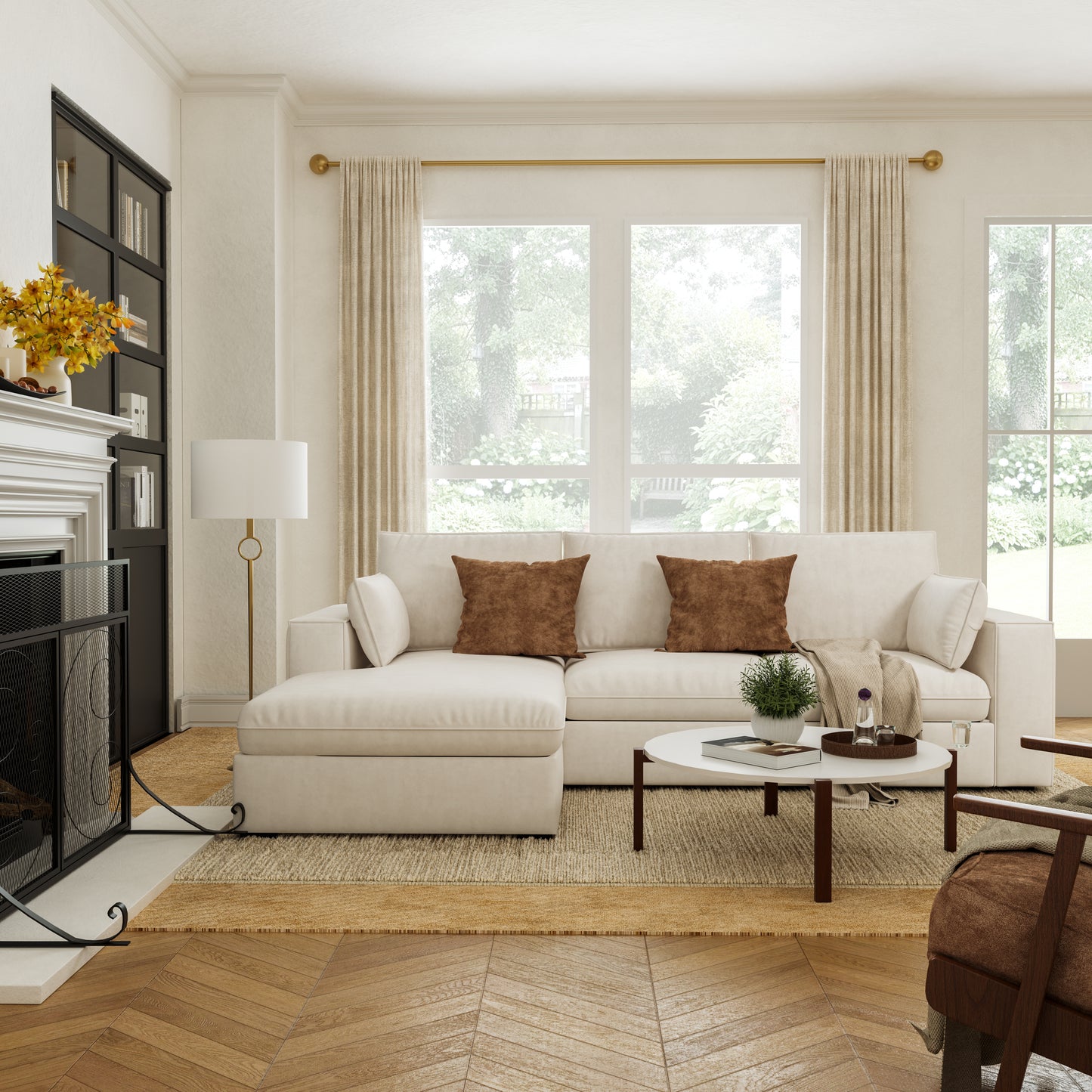 Creamy Tofu Block Pullout Sofa Bed with Storage