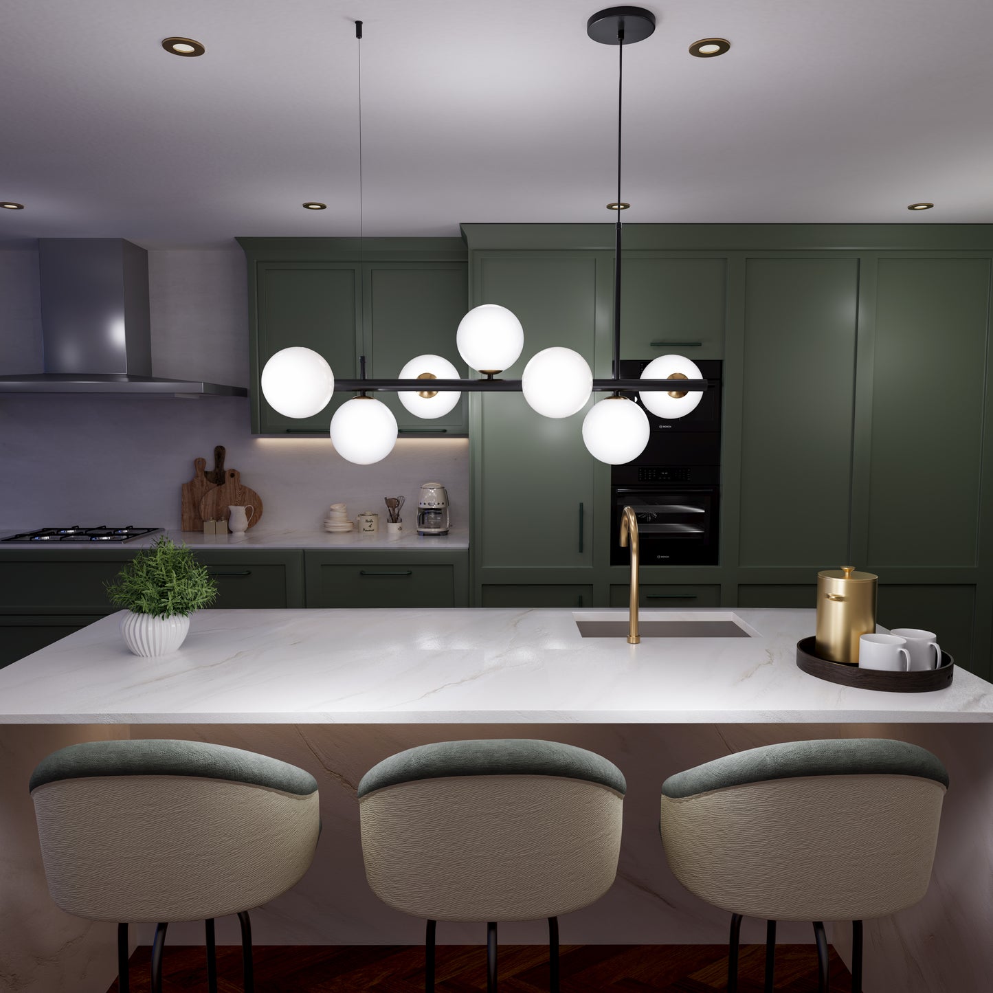 Cumulus - Modern Metal Chandelier with LED White Shade