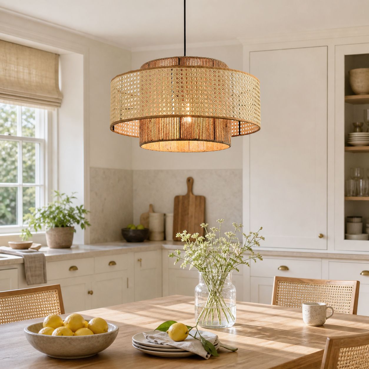 Lightsin Natural Woven Rattan and Hemp Rope Rustic Pendant Light Fixture Pendant Lights Lightsin UK 