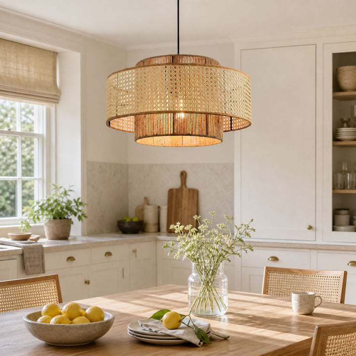 Lightsin Natural Woven Rattan and Hemp Rope Rustic Pendant Light Fixture Pendant Lights Lightsin UK 