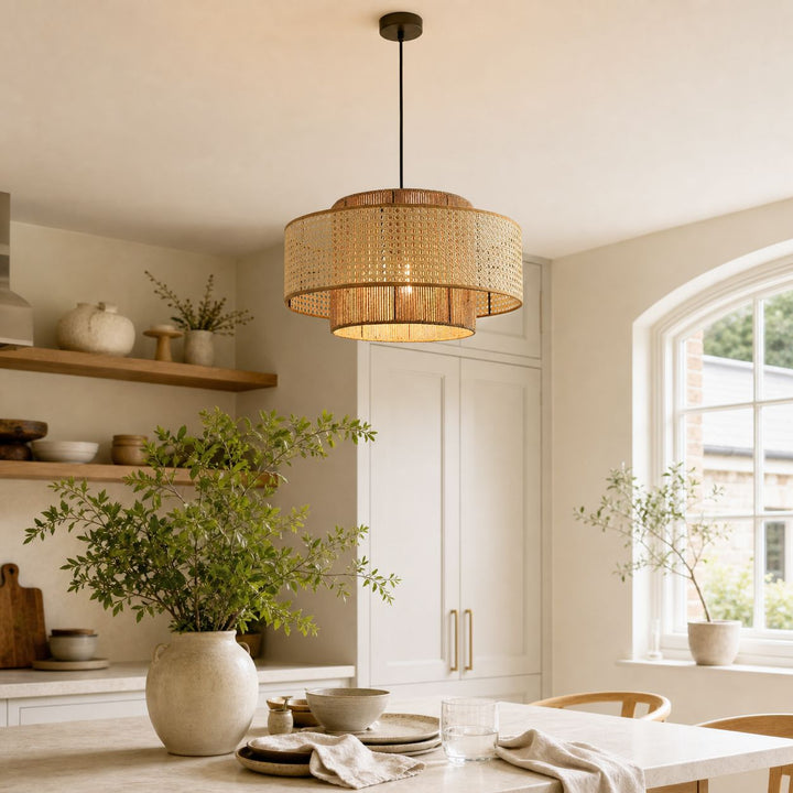 Lightsin Natural Woven Rattan and Hemp Rope Rustic Pendant Light Fixture Pendant Lights Lightsin UK 