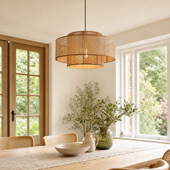 Lightsin Natural Woven Rattan and Hemp Rope Rustic Pendant Light Fixture Pendant Lights Lightsin UK 