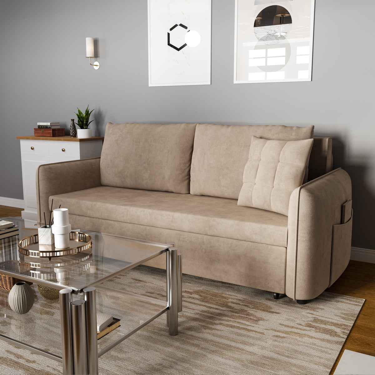 Upgrade Adjustable Multifunctional 3 Seater Sofa Bed with Storage Space