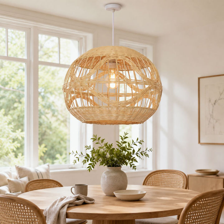 Lightsin Sustainable Handwoven Spherical Rattan Pendant Light with Wave Details Lightsin UK 