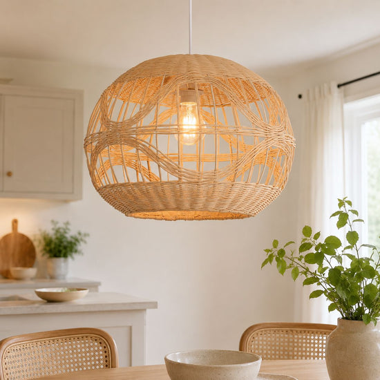 Lightsin Sustainable Handwoven Spherical Rattan Pendant Light with Wave Details Lightsin UK 