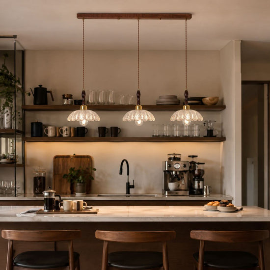 3-light walnut resin mini pendant shown as a clean product view