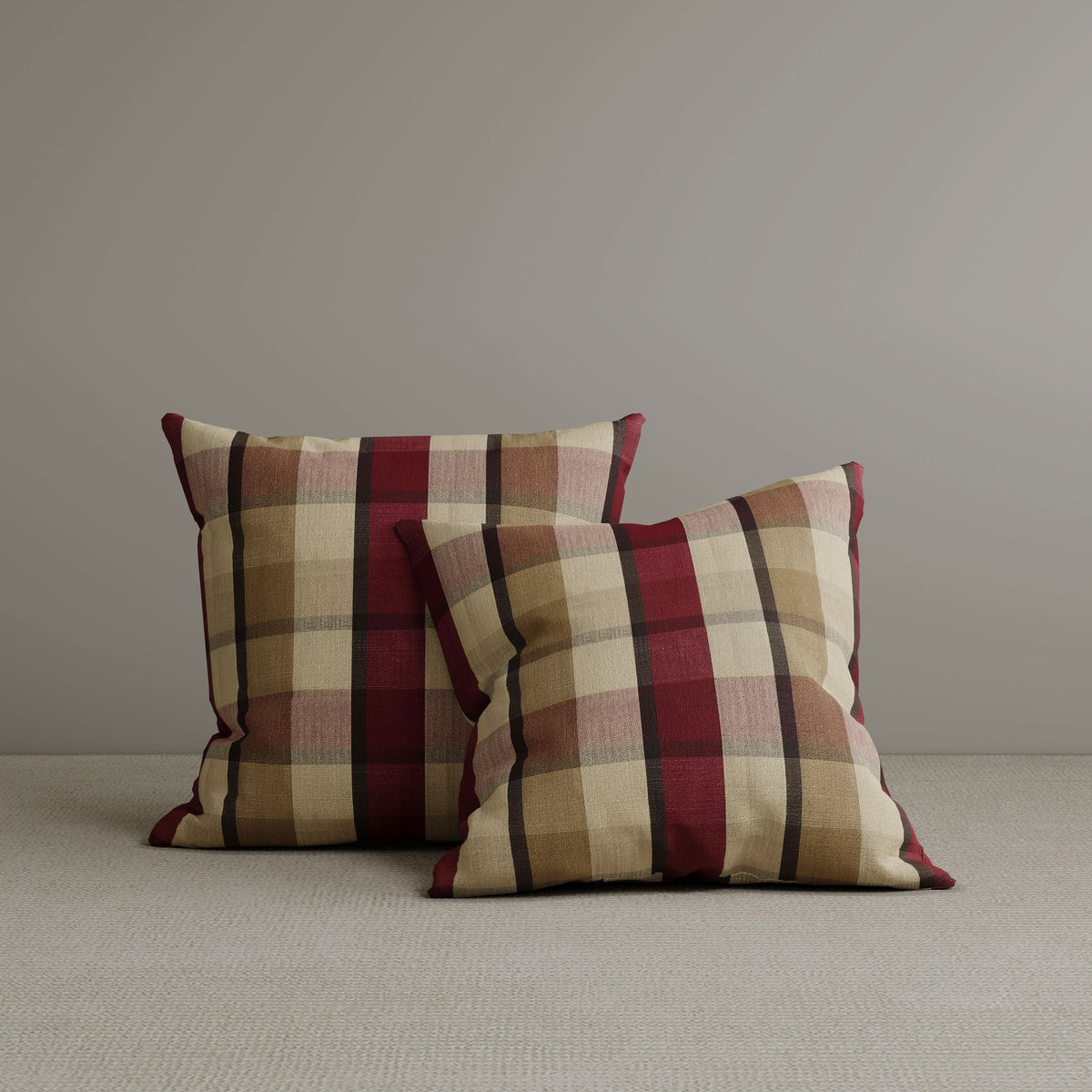 Square Exclusive Design Cushion in Claret Red Check Cotton Linen, 45*45CM Cottonfy UK 2 PCS 