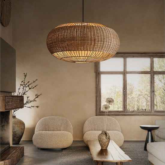 Lightsin Handcrafted Rattan Pendant Light in Flat Round Basket Shape Lightsin UK 60cm Dia×33cm