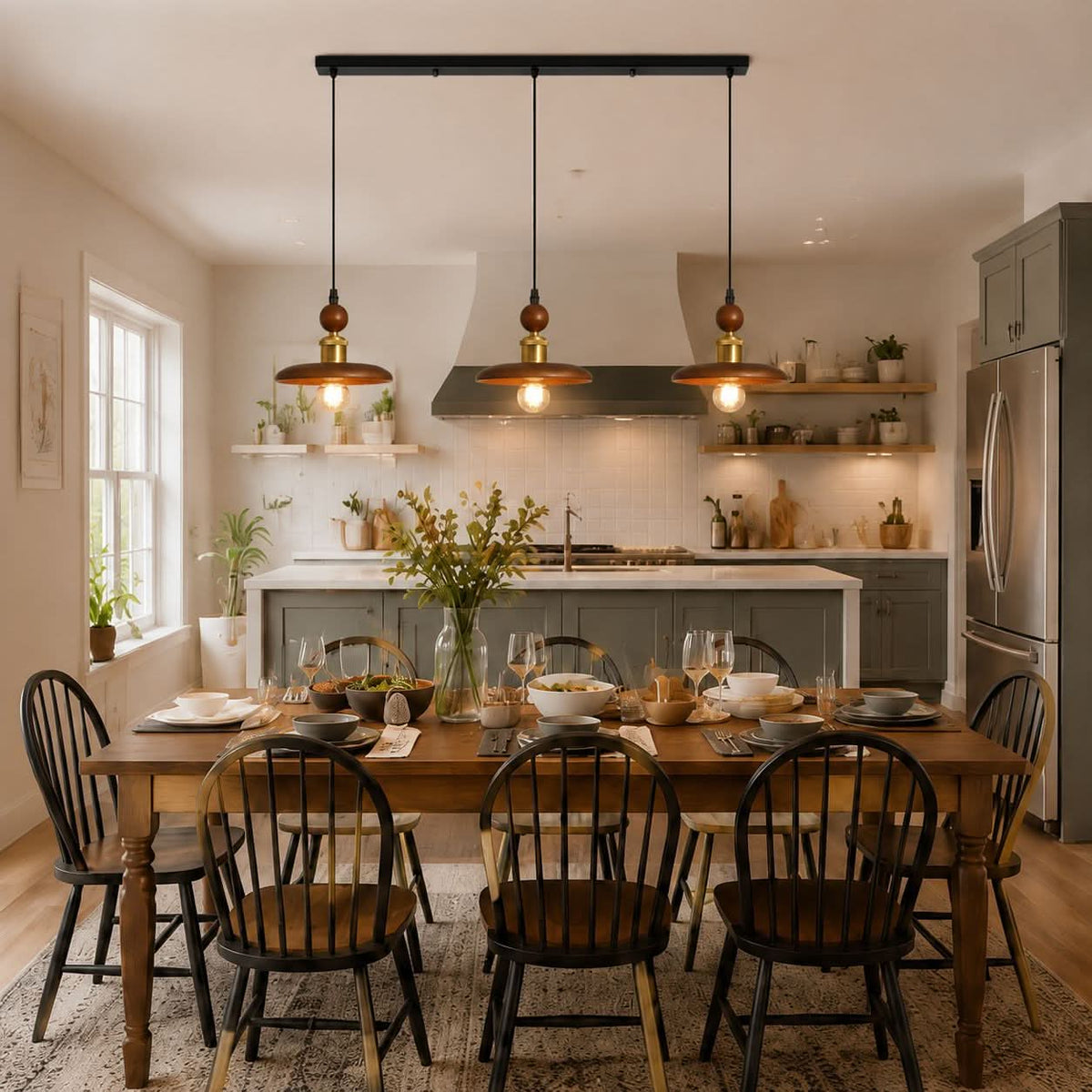3-light walnut wood mini pendant shown as a clean product view
