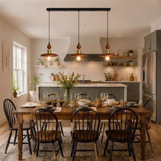 3-light walnut wood mini pendant shown as a clean product view