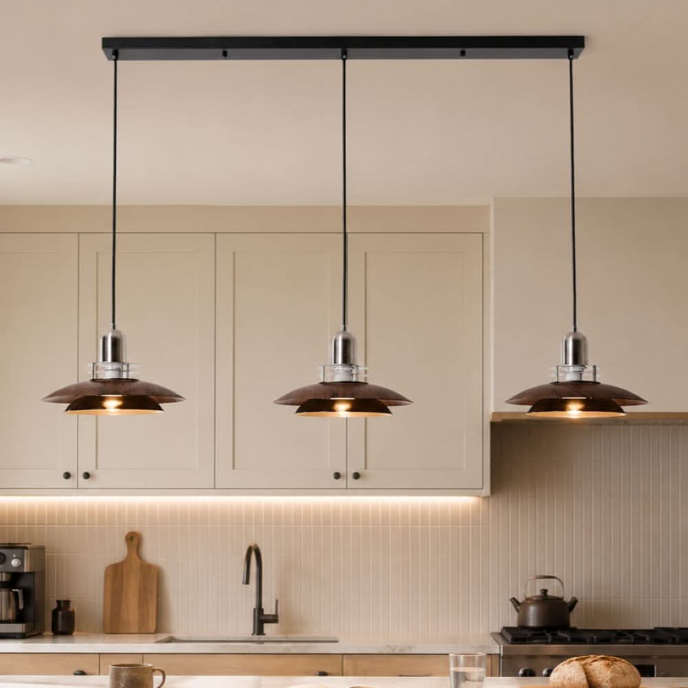 3-light walnut iron bar pendant shown as a clean product view