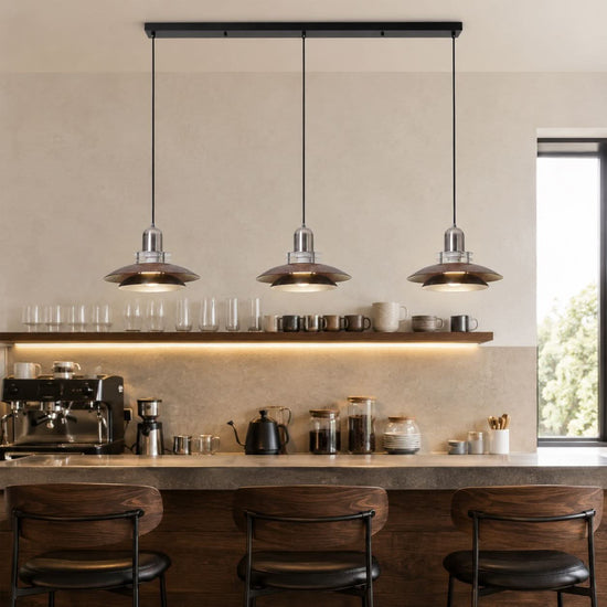 3-light walnut iron bar pendant shown as a clean product view