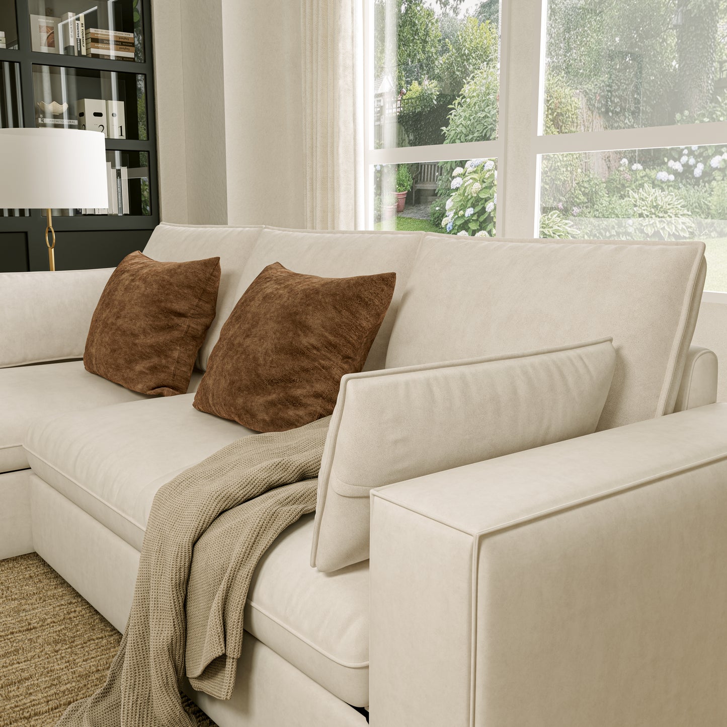 Creamy Tofu Block Pullout Sofa Bed with Storage