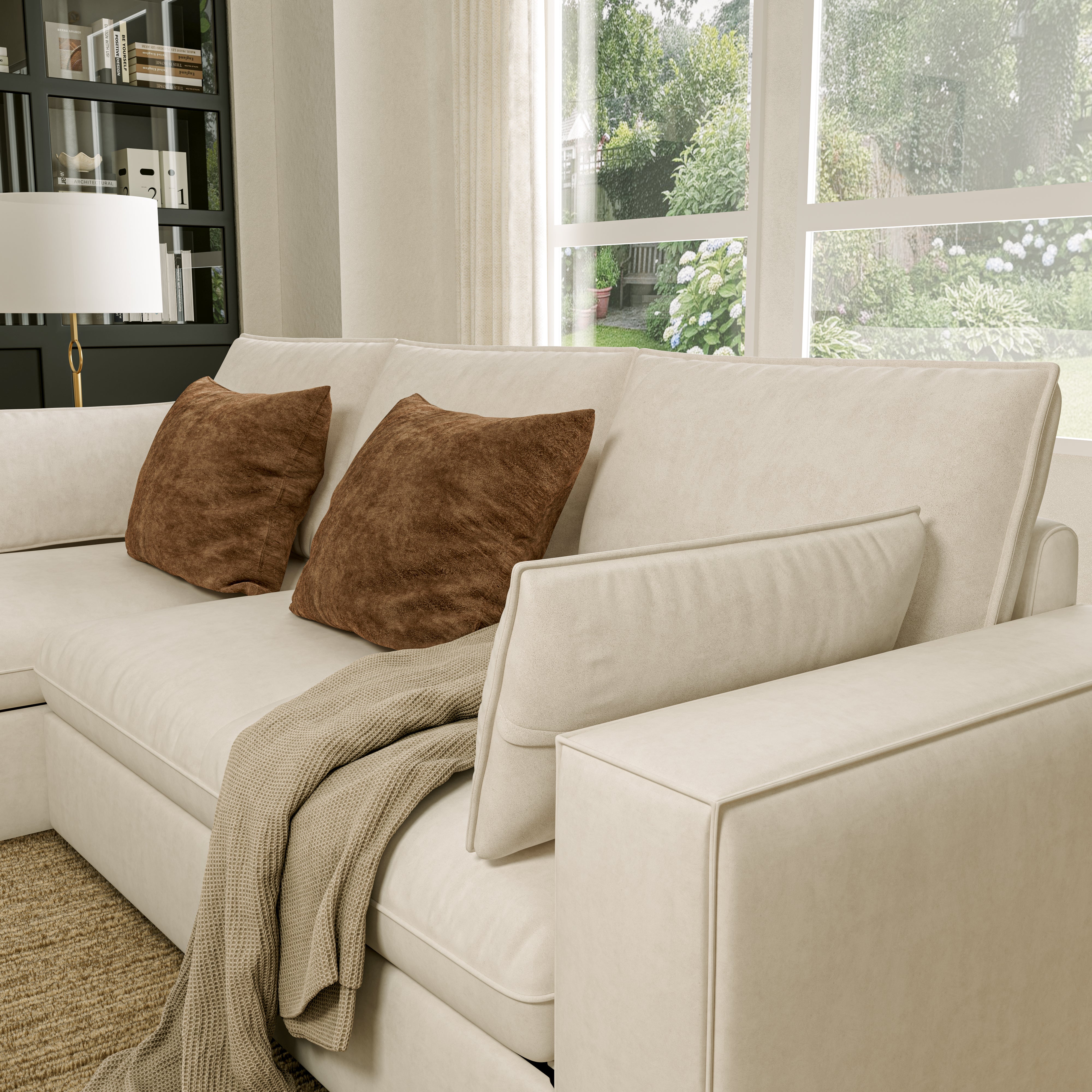 Creamy Tofu Block Pullout Sofa Bed with Storage