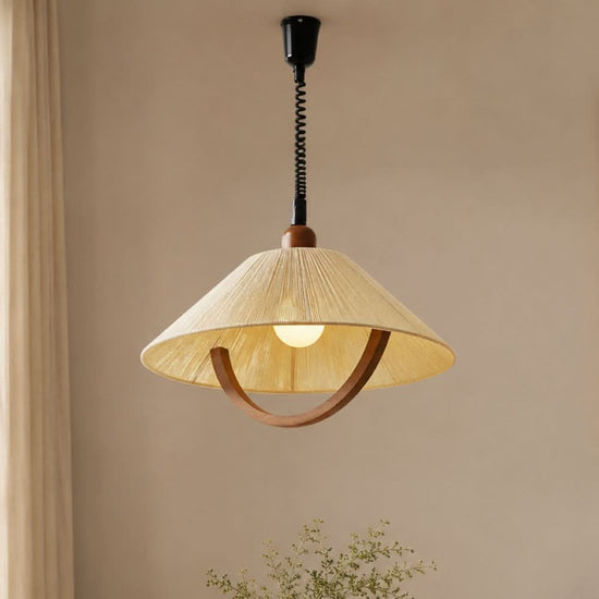 natural wood curved pendant light shown as a clean product view
