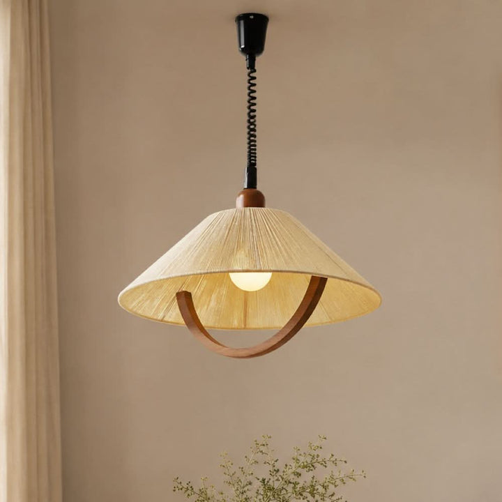 natural wood curved pendant light shown as a clean product view