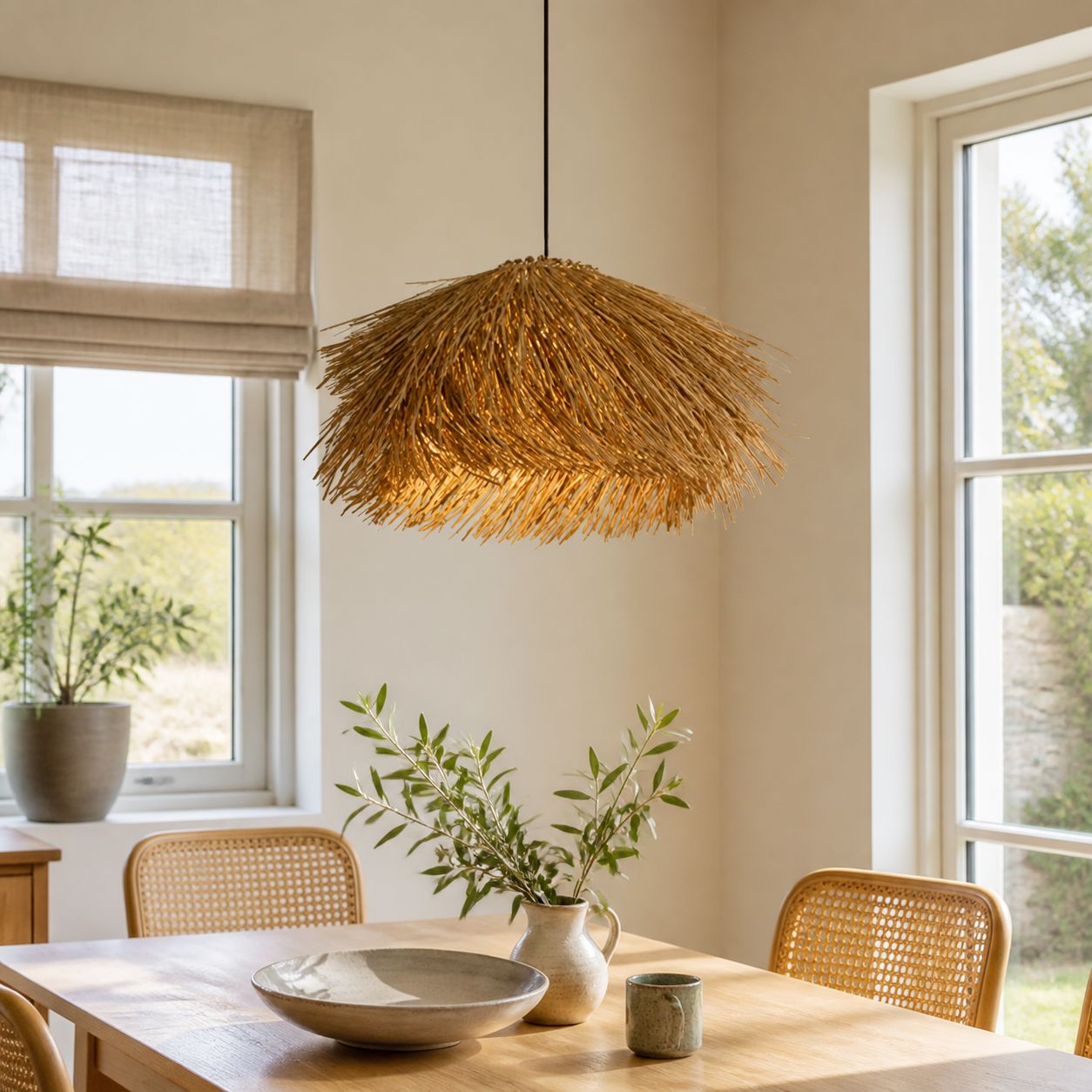 Lightsin Straw Stack Shaped Rattan Woven Pendant Light Lightsin UK 