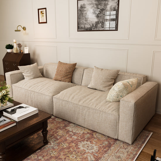 Elegant Linen Tofu Block Fabric Down Sofa