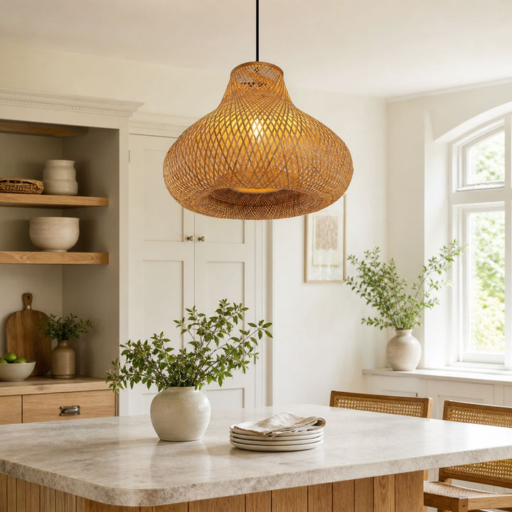 Lightsin Gourd Bamboo Pendant Light – Handwoven Eco-Friendly Ceiling Light for Living Room & Kitchen Decor Lightsin UK 