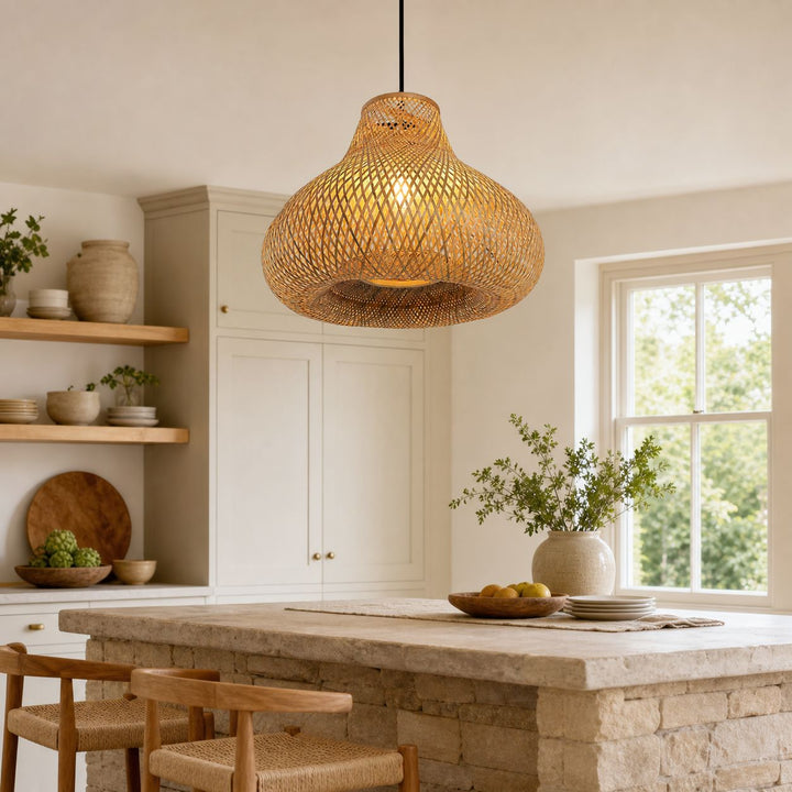 Lightsin Gourd Bamboo Pendant Light – Handwoven Eco-Friendly Ceiling Light for Living Room & Kitchen Decor Lightsin UK 