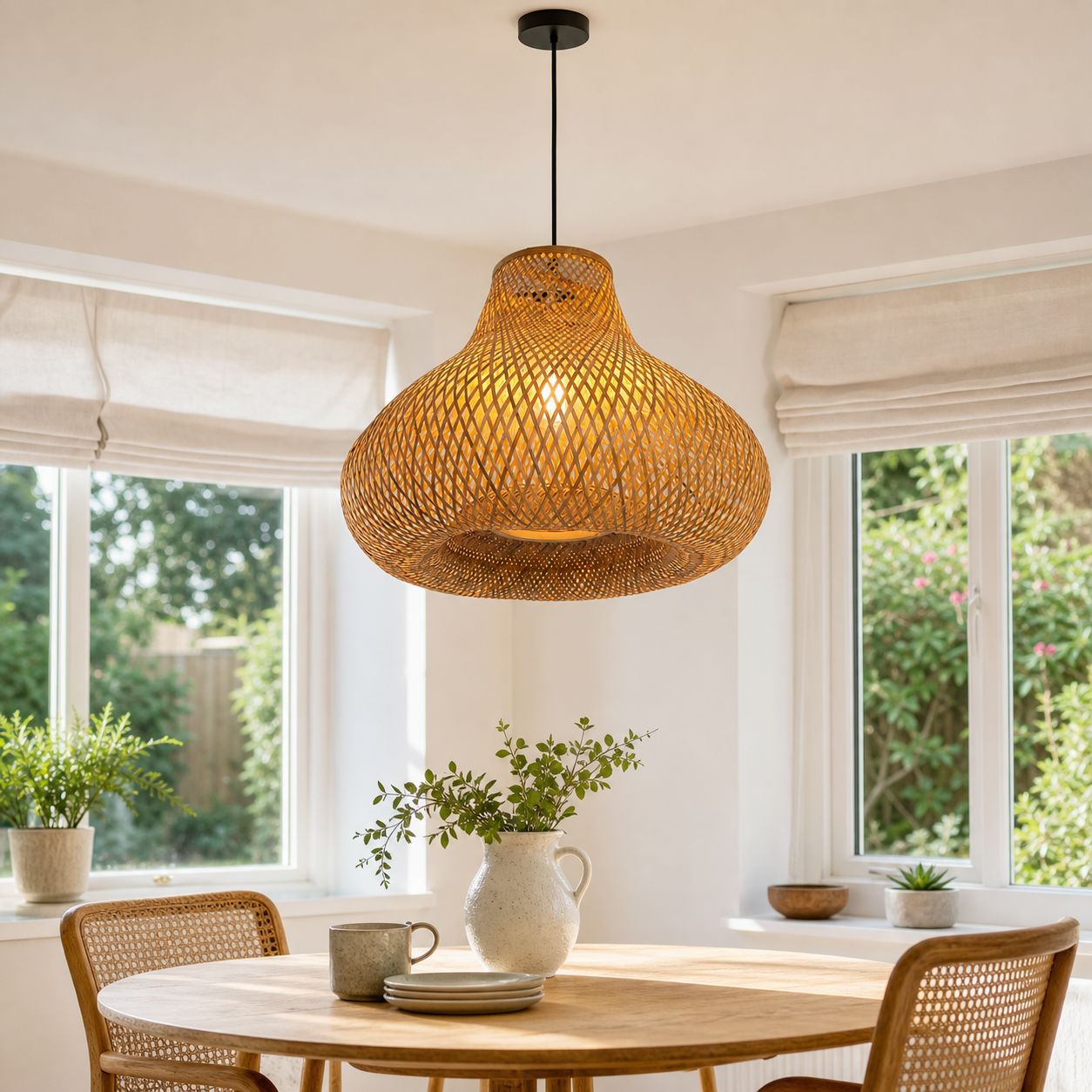 Lightsin Gourd Bamboo Pendant Light – Handwoven Eco-Friendly Ceiling Light for Living Room & Kitchen Decor Lightsin UK 