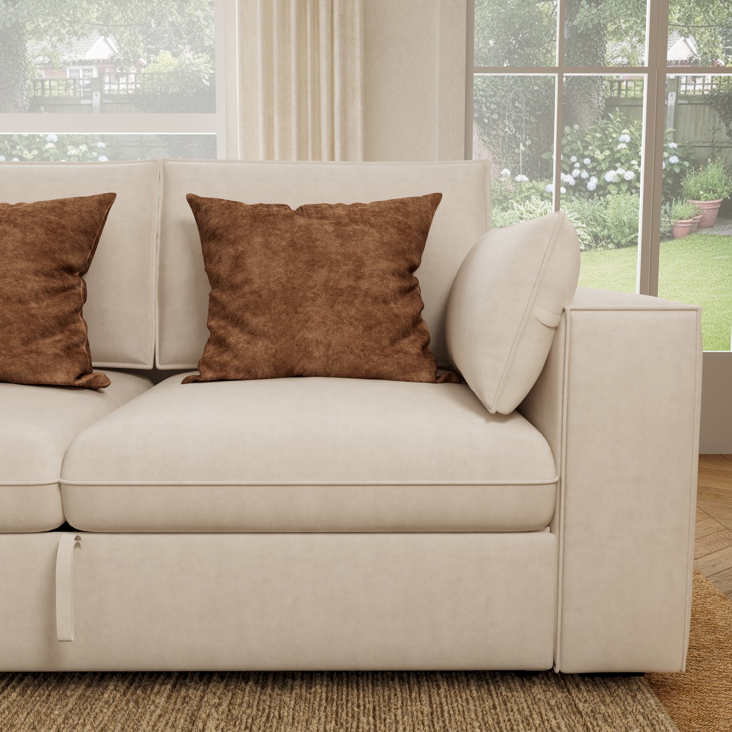 Creamy Tofu Block Pullout Sofa Bed with Storage