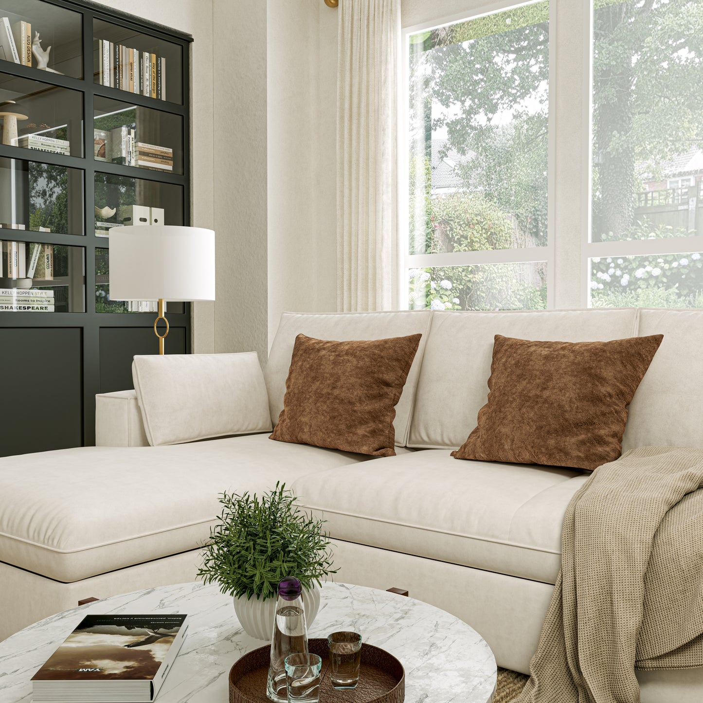 Creamy Tofu Block Pullout Sofa Bed with Storage