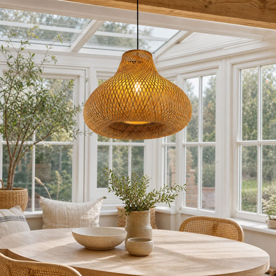 Lightsin Gourd Bamboo Pendant Light – Handwoven Eco-Friendly Ceiling Light for Living Room & Kitchen Decor Lightsin UK 