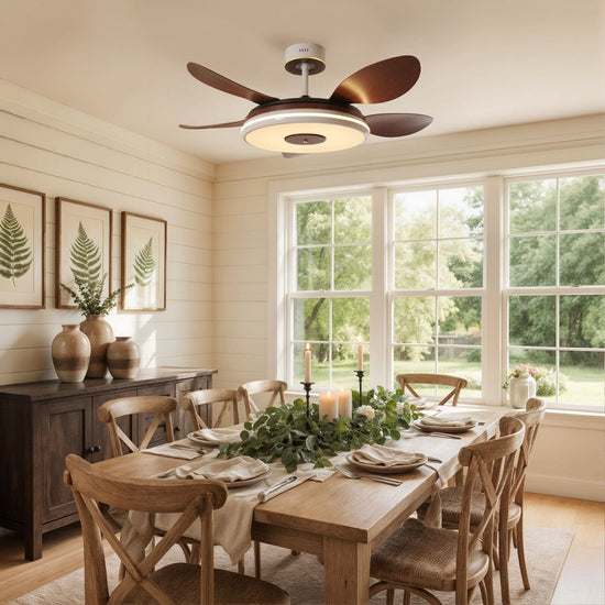 48 inch ceiling fan with dimmable LED light installed in a living room
