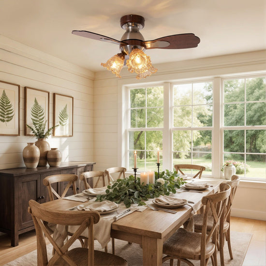36 inch reversible ceiling fan with LED light in a neutral lounge setting