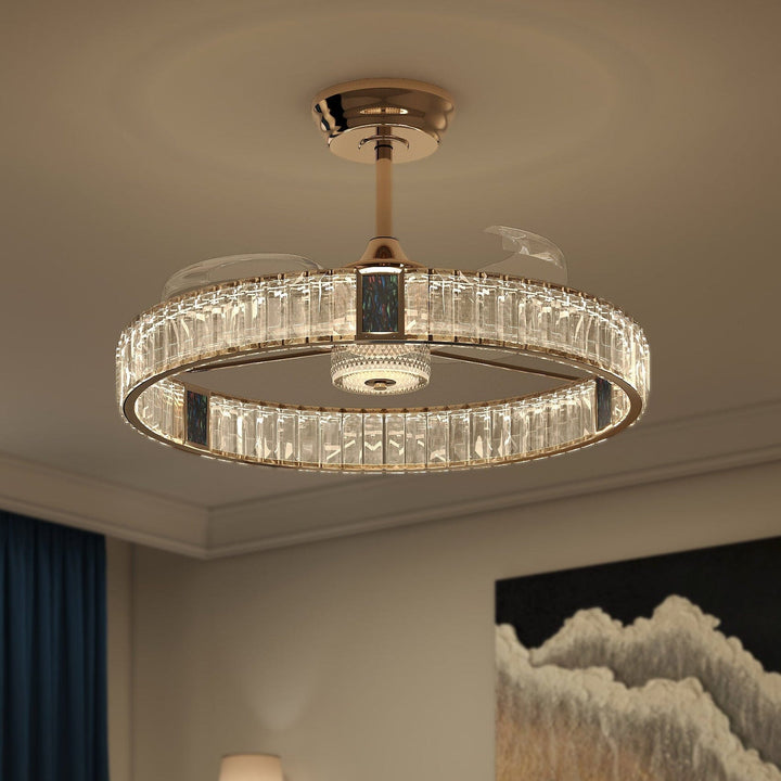 Lightsin 60cm gold crystal ceiling fan with LED light and remote control