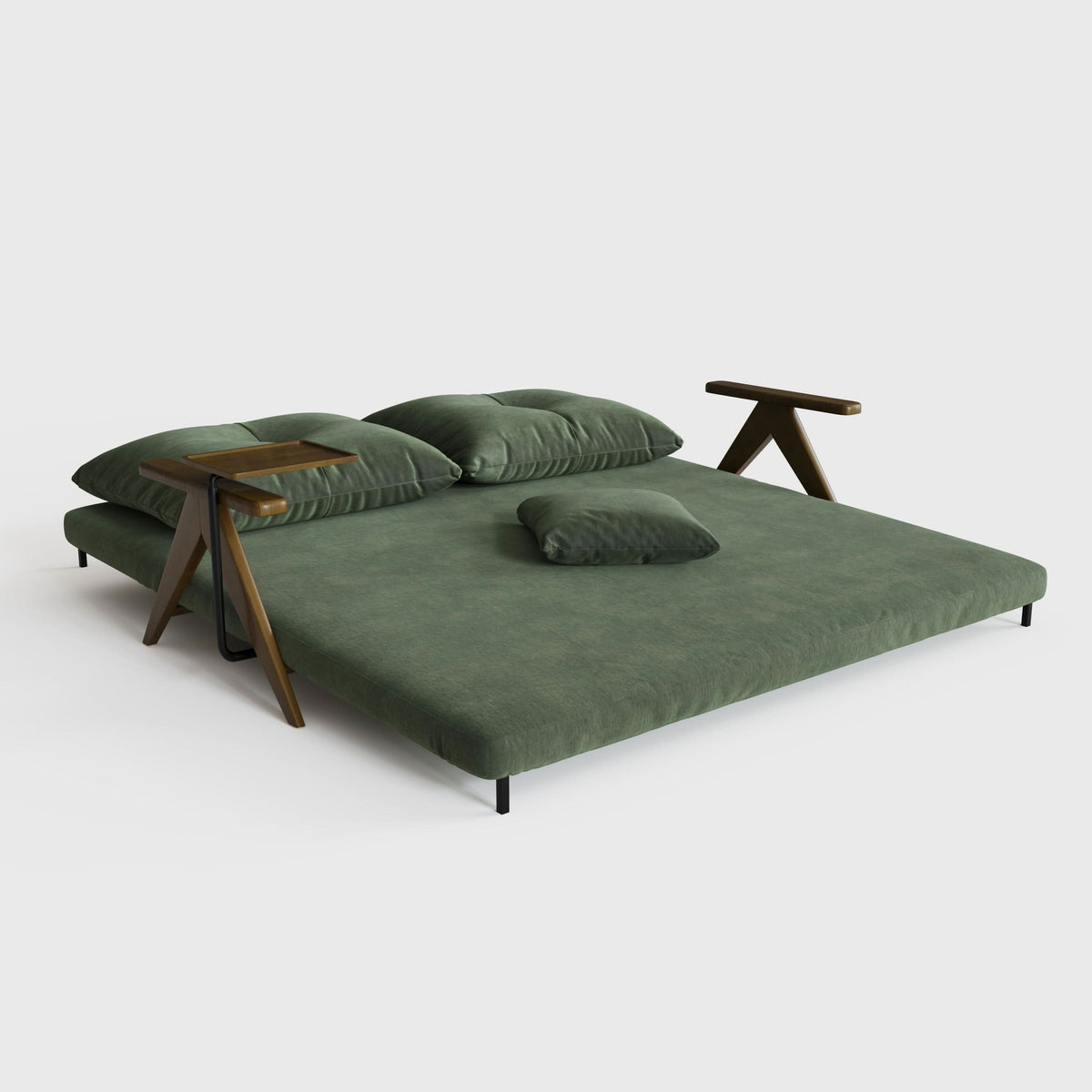 Cottonfy Foldable Matte Fabric Solid Wood 3 Mode Sofa Bed Living and home Green 166CM Sofa Bed