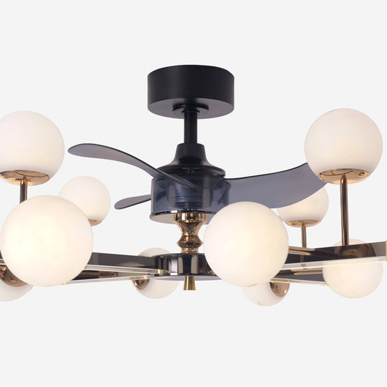 Modern Black & Gold Sphere Finish 3-Blade Ceiling Fan Light with Remote