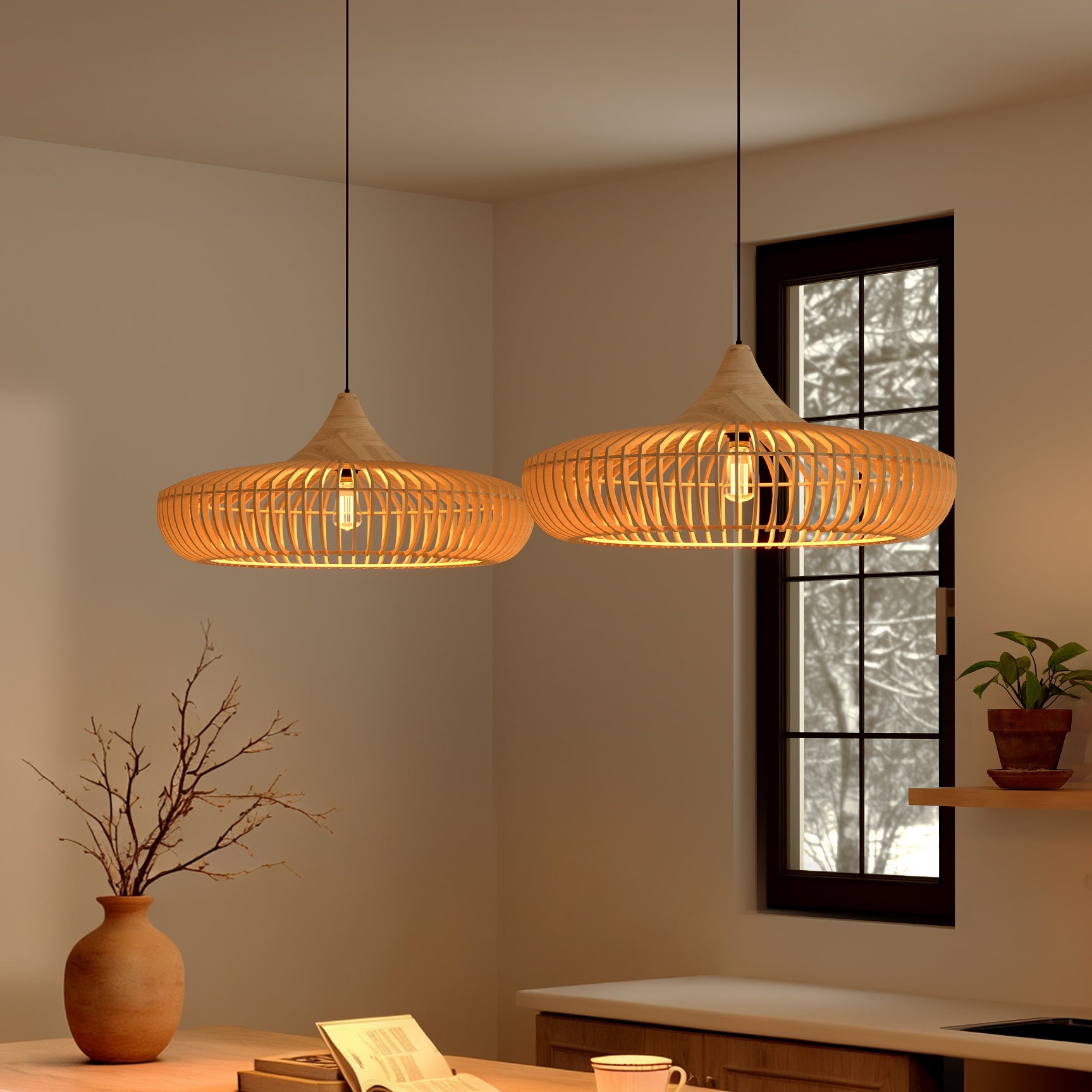 Shadome-Handcrafted Wooden Kitchen Pendant Light Fixtures